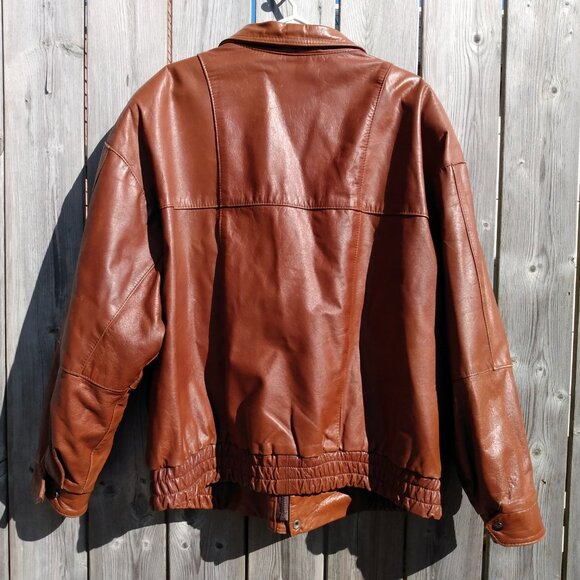 Vintage 90s XL Brown Jacket Leather by Mann 54" Chest - Picture 3 of 16